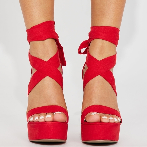 Fashion Nova Bold Red Platform Heels - Picture 2 of 8